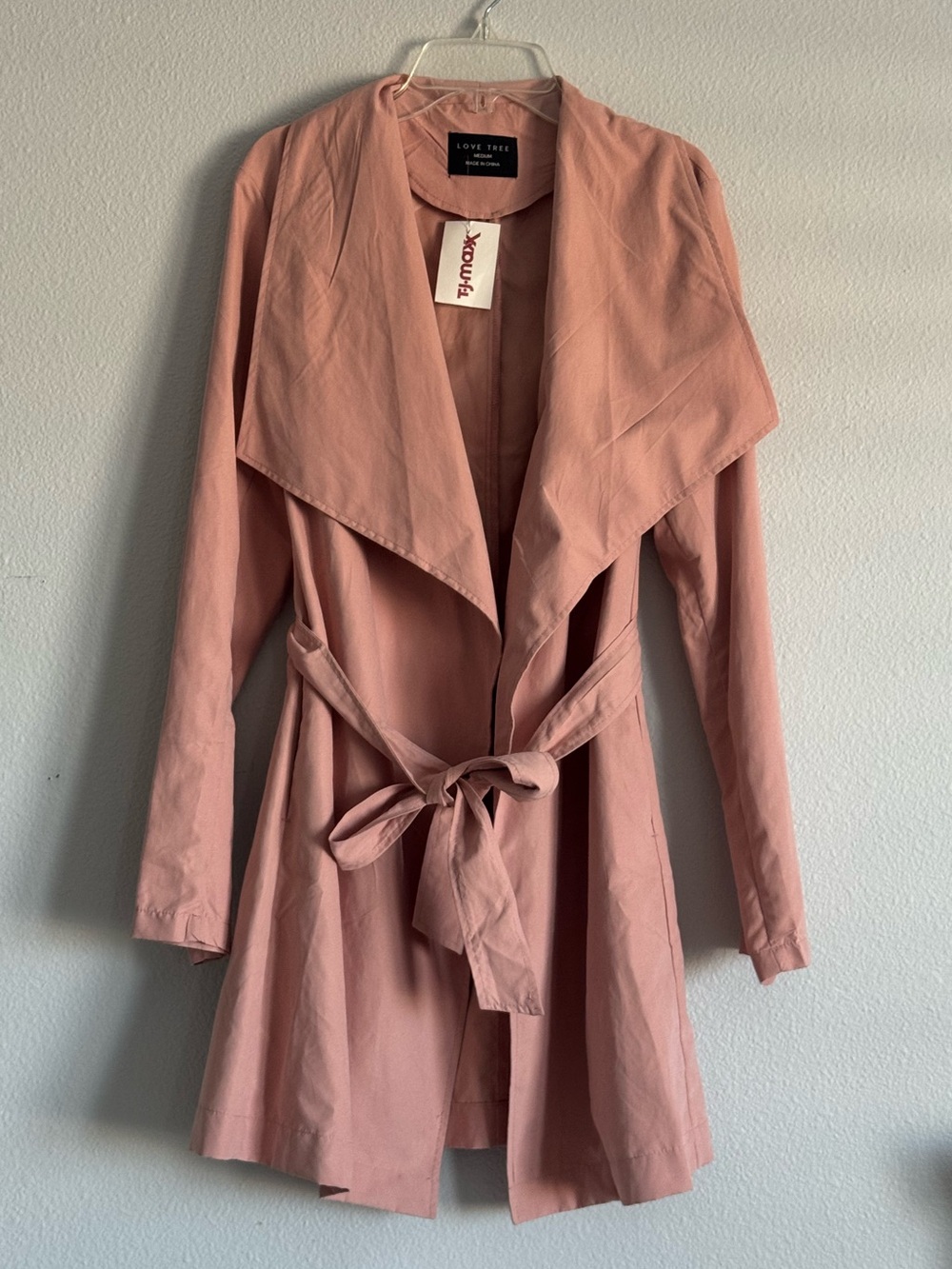 Love Tree Blush Trench Coat with Waist Tie